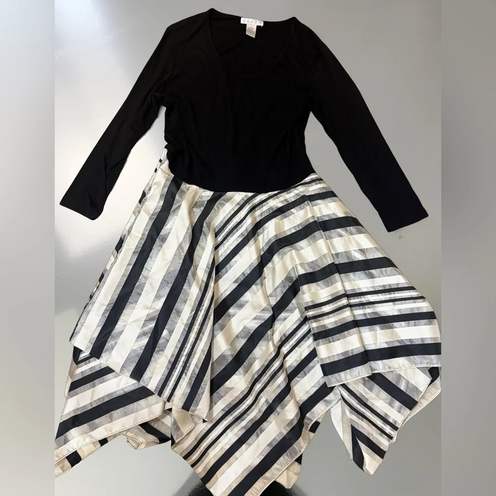 Zelda Black White Asymmetrical Dress XL Handkerchief Hem NWT Boutique Chic